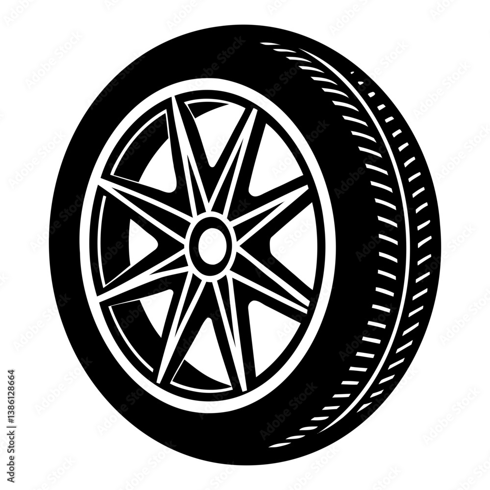 Obraz premium Car tire vector illustration, modern and detailed design, isolated on transparent background