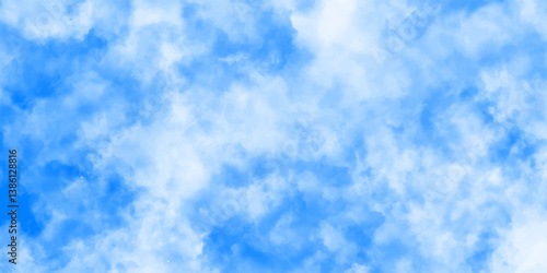 Horizon spring morning sky with clouds background. Bright and shinny natural cloudy sky, bright blue cloudy blue sky vector illustration. Seasonal puffy and cloudy natural blue sky background. 