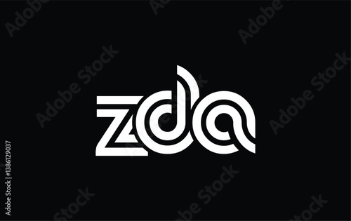 ZDA Creative Unique Modern Letter Logo Design. Stylized logo featuring a unique letter design, presenting abstract minimalist aesthetics and modern appeal.