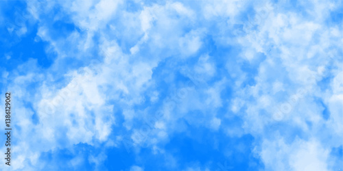 Horizon spring morning sky with clouds background. Bright and shinny natural cloudy sky, bright blue cloudy blue sky vector illustration. Seasonal puffy and cloudy natural blue sky background. 
