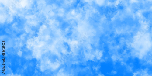 Horizon spring morning sky with clouds background. Bright and shinny natural cloudy sky, bright blue cloudy blue sky vector illustration. Seasonal puffy and cloudy natural blue sky background. 