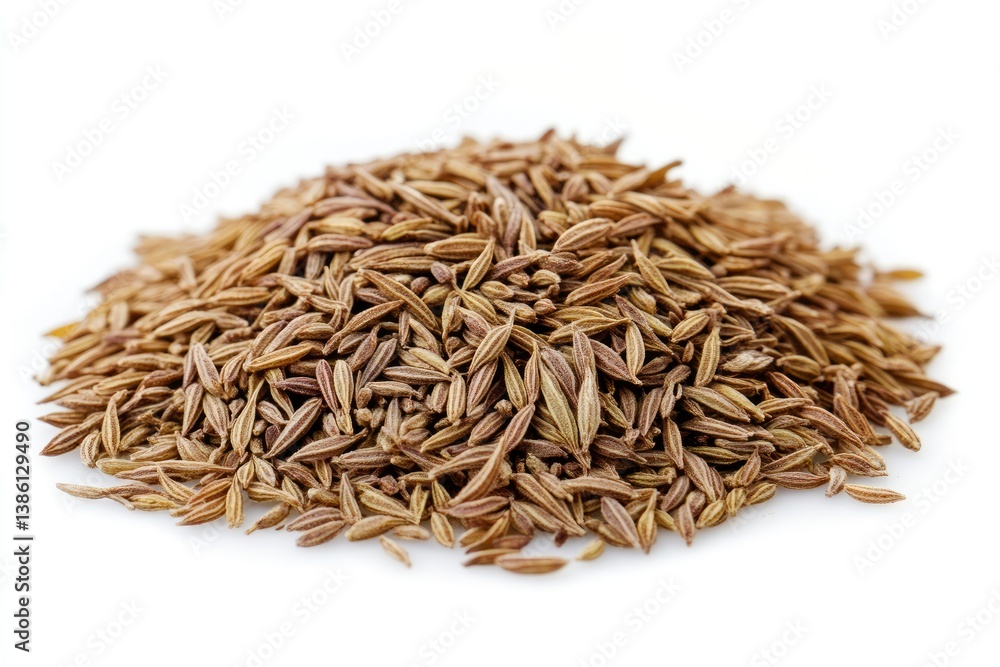 Pile of Cumin Seeds Close Up on White Background for Food Photography Pile of Cumin Seeds Close Up on White Background for Food Photography