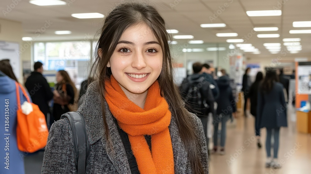 Smiling Student in University Hallway Smiling Student in University Hallway