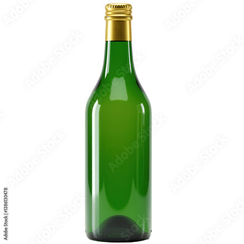 Empty Green Glass Bottle with Gold Cap.