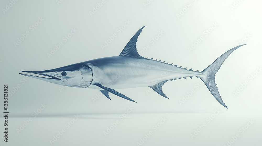 Fototapeta premium Marlin: The Majestic Predatory Fish of the Underwater World - A Stunning 3D Model and Illustration for Marine Biology and Ocean Conservation Enthusiasts