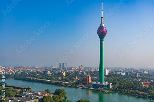 Colombo city skyline with modern architecture and Lotus Tower. Travel and architecture.