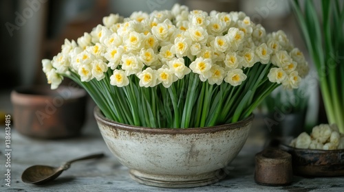 Wallpaper Mural A large pot of soup with vegetables, served in a rustic bowl with a spoon beside it Torontodigital.ca