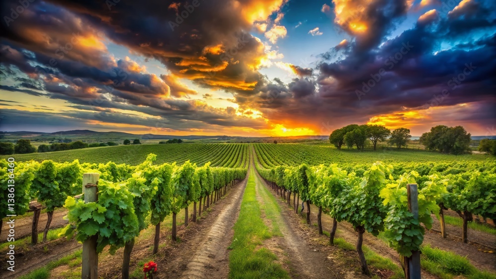 Fototapeta premium Tranquil Vineyard Landscape: Agricultural Renewal & Earth Day Celebration