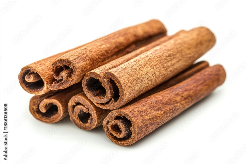 Cinnamon Sticks Isolated on White Background, Close-up of Culinary Spice Ingredient Cinnamon Sticks Isolated on White Background, Close-up of Culinary Spice Ingredient