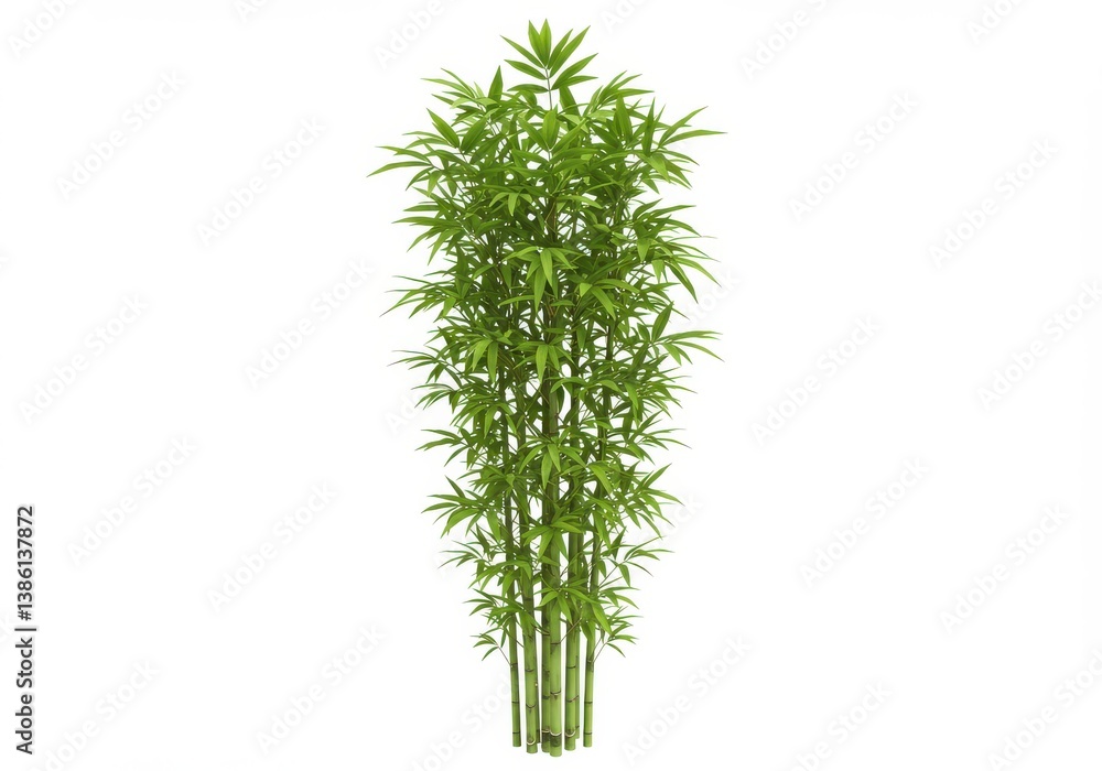Obraz premium A full view of a tall bamboo plant with green leaves isolated on a plain white background studio shot