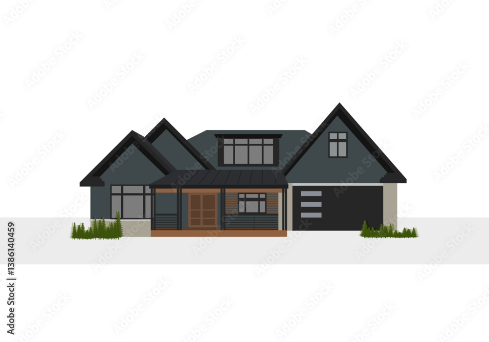 Modern single-storey house illustration Modern single-storey house illustration