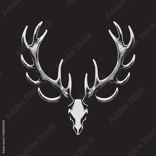 Caribou Skull Vector Illustration – Vintage Retro Logo Design on Black Background