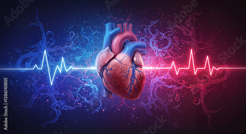 Atrial fibrillation heartbeat with abstract medical shapes