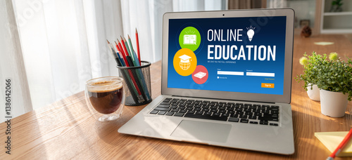Obraz na płótnie E-learning website with modish sofware for student to study online on the internet network w salonie