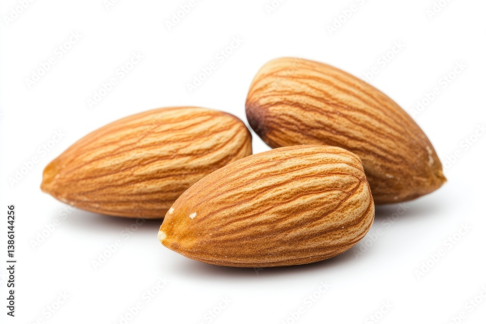 Close-up of Almonds on White Background Showing Healthy Eating Concept Close-up of Almonds on White Background Showing Healthy Eating Concept