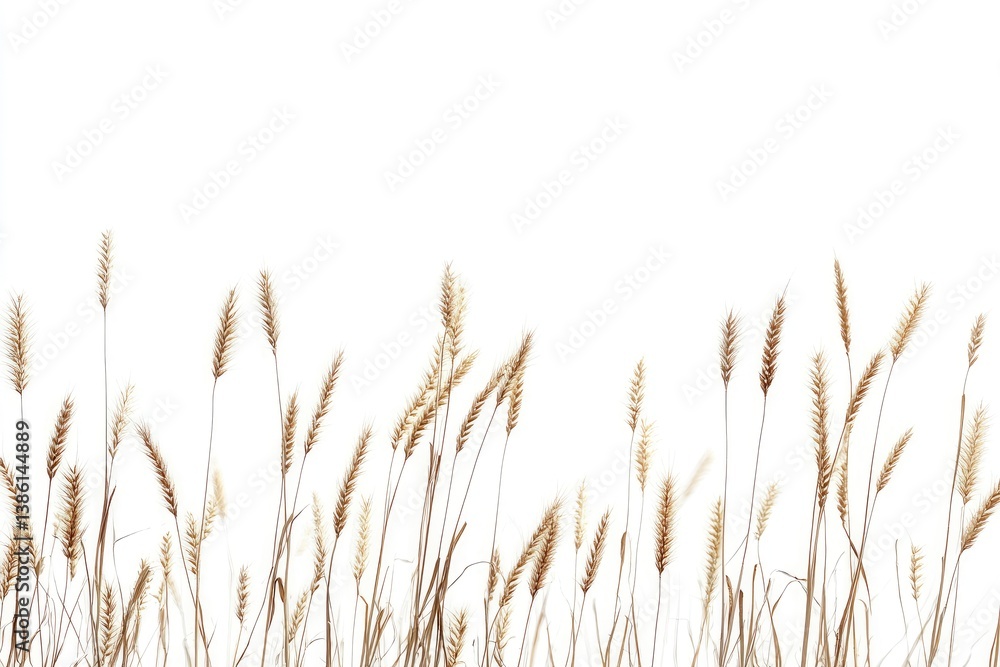 Fototapeta Wheat Field Border with Brown Stalks and White Background Illustration