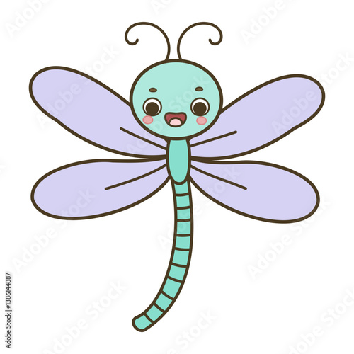 Cute cartoon smiling dragonfly vector illustration isolated on white background
