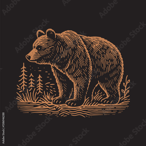 Black Bear Vector Illustration – Vintage Retro Logo Design on Black Background