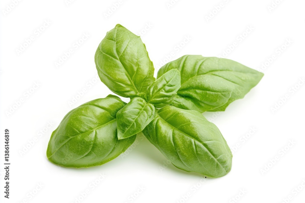 Fresh Basil Leaves on White Background for Culinary Use Fresh Basil Leaves on White Background for Culinary Use