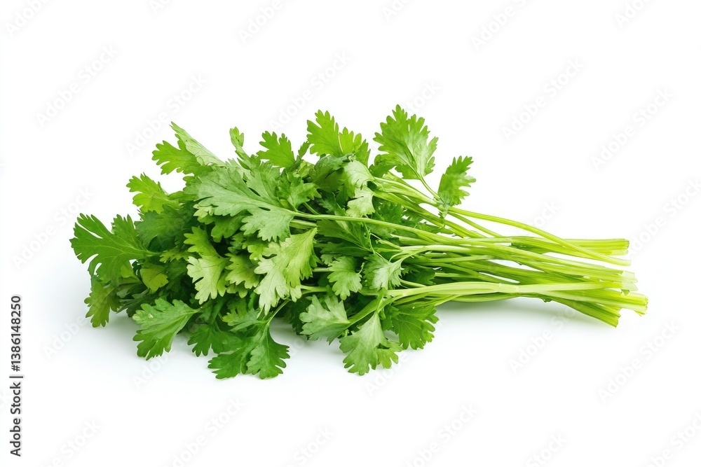 Fresh Cilantro Bunch Isolated on White Background for Culinary Herb Use Fresh Cilantro Bunch Isolated on White Background for Culinary Herb Use