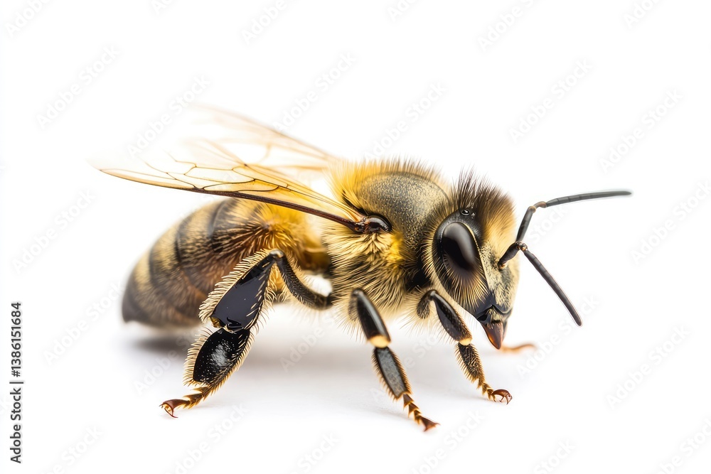 Honeybee on White Background Close-up Detailed View for Insect Illustration Honeybee on White Background Close-up Detailed View for Insect Illustration