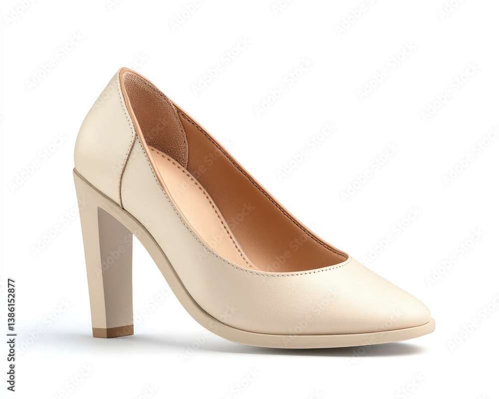 Elegant Beige Leather High Heel Shoe on White Background Fashion Elegant Beige Leather High Heel Shoe on White Background Fashion