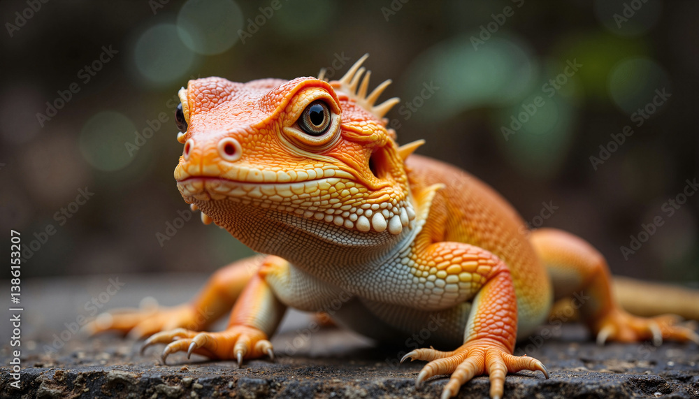 Fototapeta premium Colorful bearded dragon posing on a log in a natural setting 