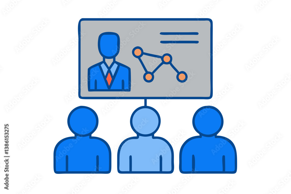 Business Presentation With Chart Icon And Audience Watching In Meeting Conference Business Presentation With Chart Icon And Audience Watching In Meeting Conference
