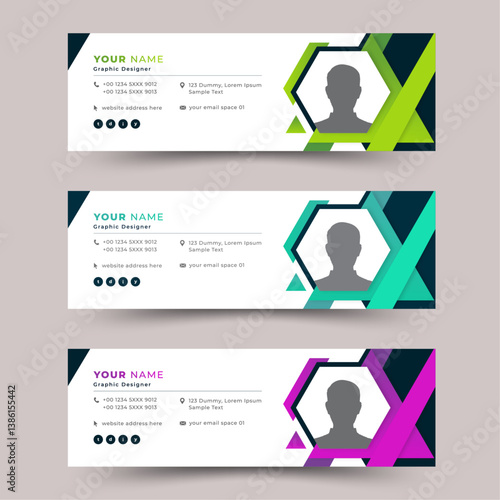 Modern and minimalist email signature or email footer minimal style card template  in horizontal design