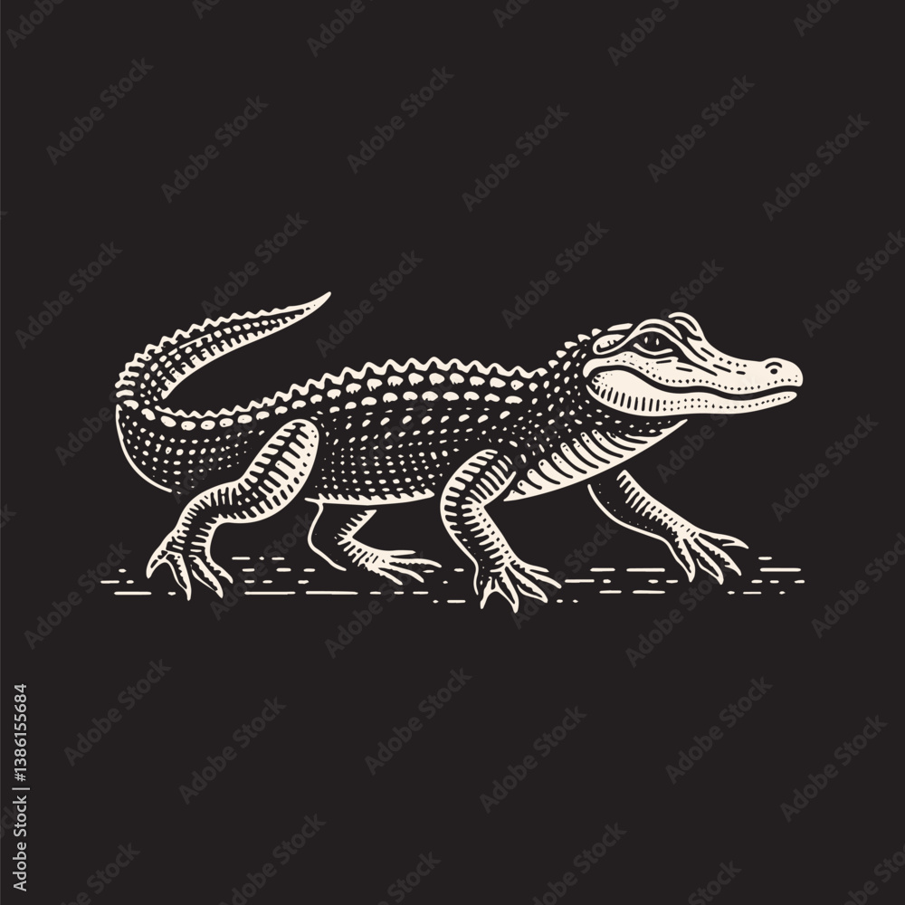 Obraz premium American Alligator Vector Illustration – Vintage Retro Logo Design on Black Background