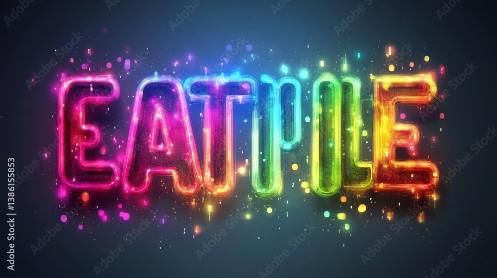 Obraz premium Vibrant Neon Sign Displaying the Word 'EATPILE' with Festive Sparkles