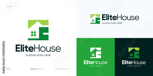 Modern letter E home logo icon design vector, Initial E house symbol for real estate, architecture, property, agency, building construction, residential, interior furniture sign and brand identity.