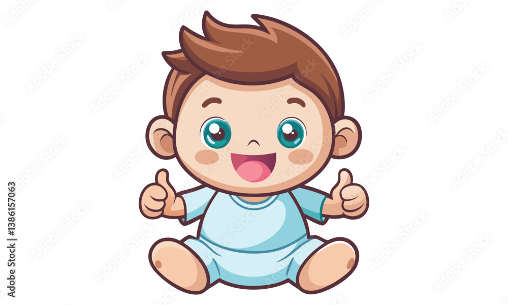 Cartoon Baby Boy with Blue Eyes Giving Thumbs Up Vector Illustration Cartoon Baby Boy with Blue Eyes Giving Thumbs Up Vector Illustration