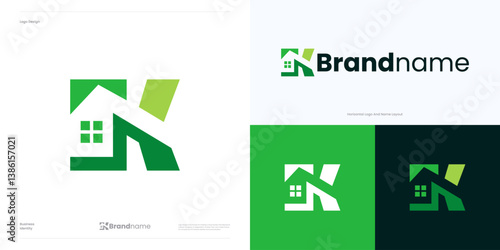 Modern letter K home logo icon design vector, Initial K house symbol for real estate, architecture, property, agency, building construction, residential, interior furniture sign and brand identity.