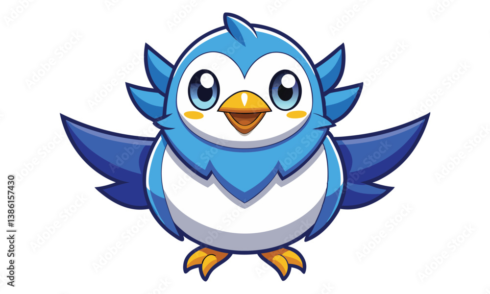 Blue and Yellow Cartoon Bird Vector Illustration Blue and Yellow Cartoon Bird Vector Illustration