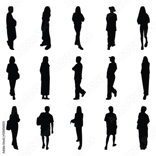 Vector collection set of individual people silhouettes.