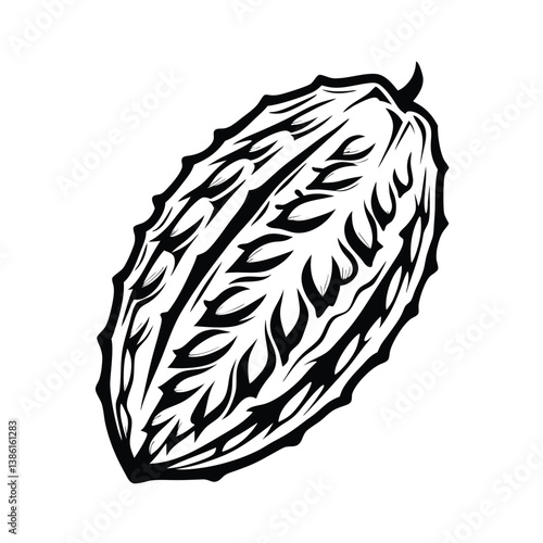 Stylized Cocoa Bean in Black and White 