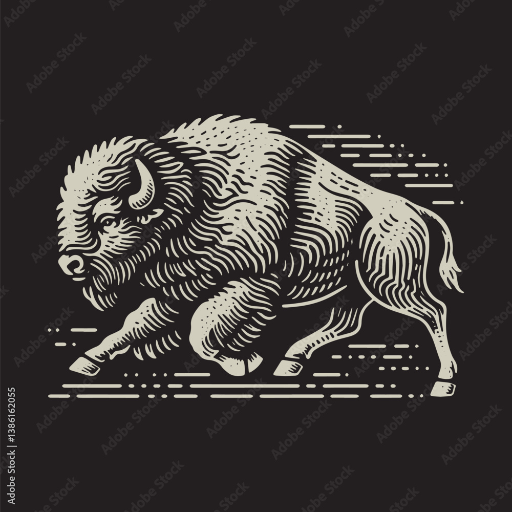 Fototapeta premium American Bison Vector Illustration – Vintage Retro Logo Design on Black Background
