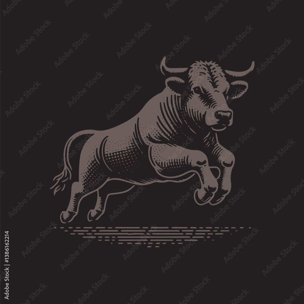 Obraz premium Angus Cattle Vector Illustration – Vintage Retro Logo Design on Black Background