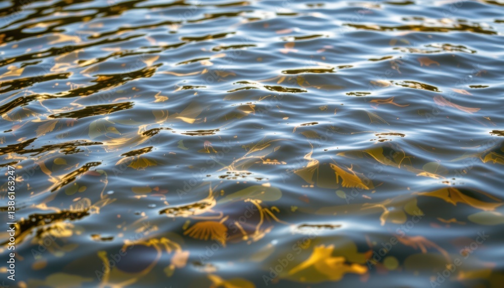 Textured surface of gentle ripples in a pond, capturing reflections and light play.