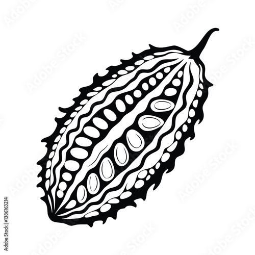 Bitter Melon Slice Graphic, Black and White Food 