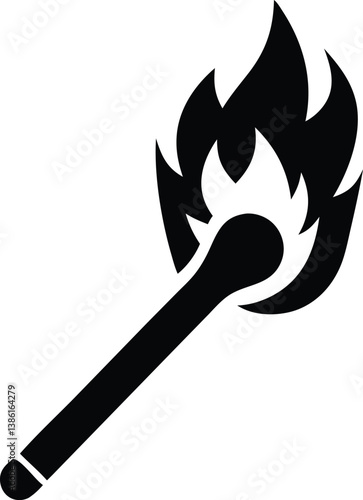 burning match vector illustration. Matchstick fire icon line vector illustration. match with fire icon