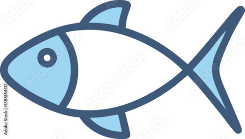 Fish or seafood line art blue color icon for food apps and websites