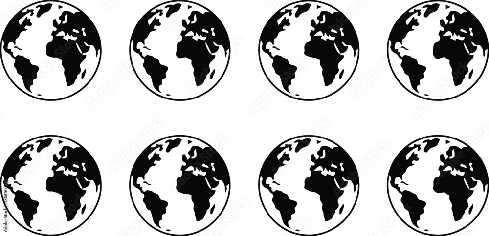 Fototapeta premium Minimal Earth Wall Art Set | Black & White Google Earth Symbol Design | Google Earth Symbol Poster Set | Global Black and White | Global Earth Art Collection