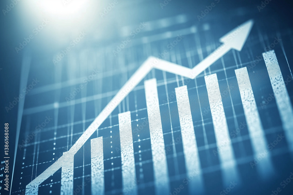 business graph with arrow on dark blue background business graph with arrow on dark blue background