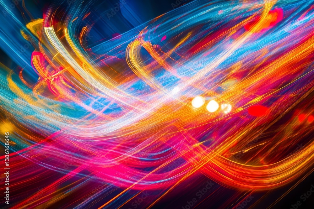 Abstract Colorful Light Trails - Dynamic interplay of vibrant colors, symbolizing energy, movement, technology, imagination, and freedom. A captivating visual experience
