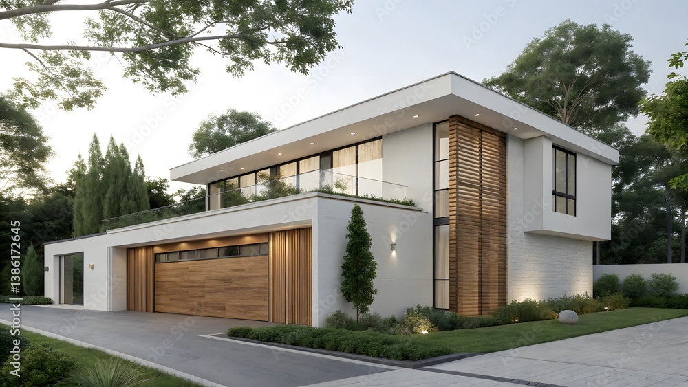 Modern Minimalist Luxury Home Exterior with Wooden Garage and Clean Architecture Design Modern Minimalist Luxury Home Exterior with Wooden Garage and Clean Architecture Design