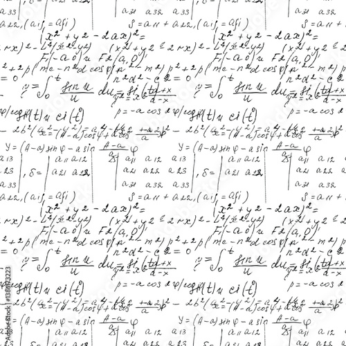Math seamless board with handwritten mathematical and physics formulas and proves. Vector