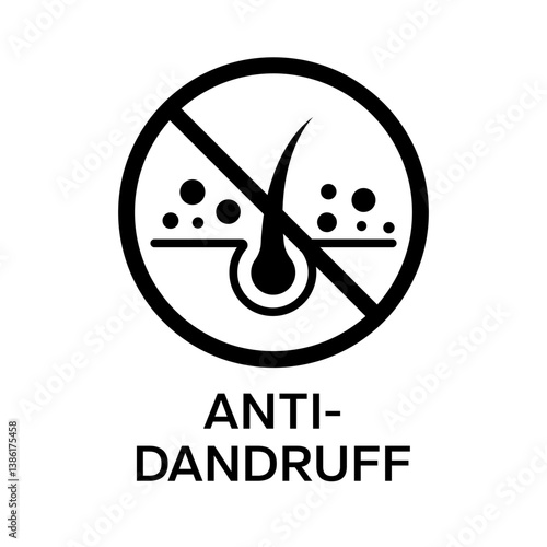 Anti dandruff icon set. Strong healthy hair line icons. Anti dandruff logo, label, badge, symbol, black, circle, line, vector, isolated illustration. Anti dandruff label for product packaging design. 