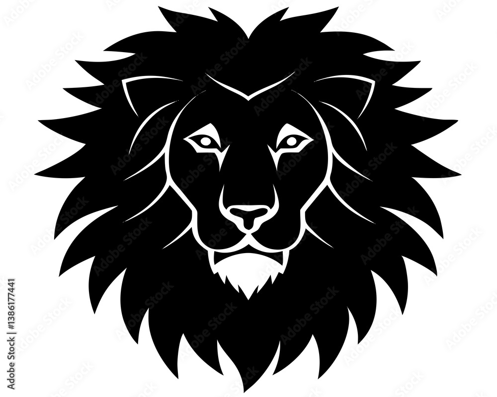 Fototapeta premium A lion face silhouette on white background.